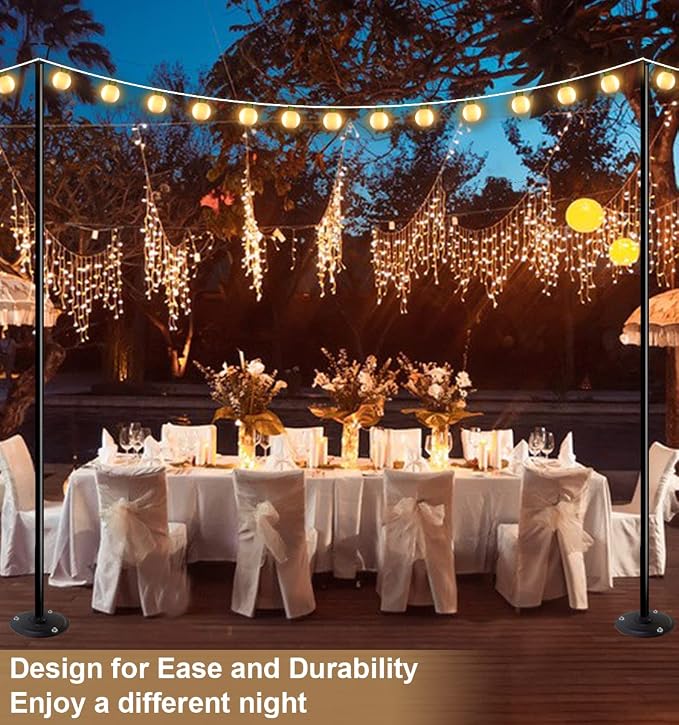 Queension 10FT Ground Base String Light Poles for Outdoor String Lights for Garden, Backyard, Patio Lighting Stand for Parties, Bistro & Weddings, 4.2lbs, 2 Pack