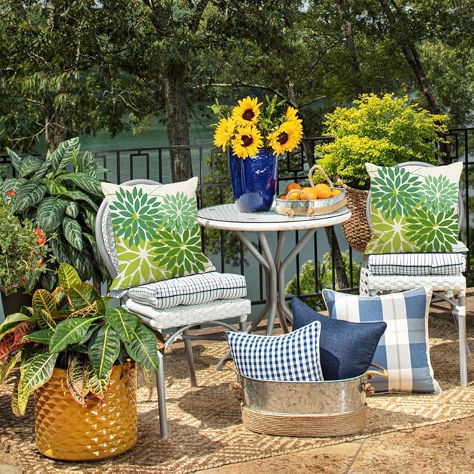 DFXSZ Outdoor Throw Pillow Covers 20x20 Inch Set of 2 Waterproof Spring Summer Geometric Elegant Dark Light Green Outdoor St Patricks Pillow Covers for Patio Funiture Garden Couch 168A20