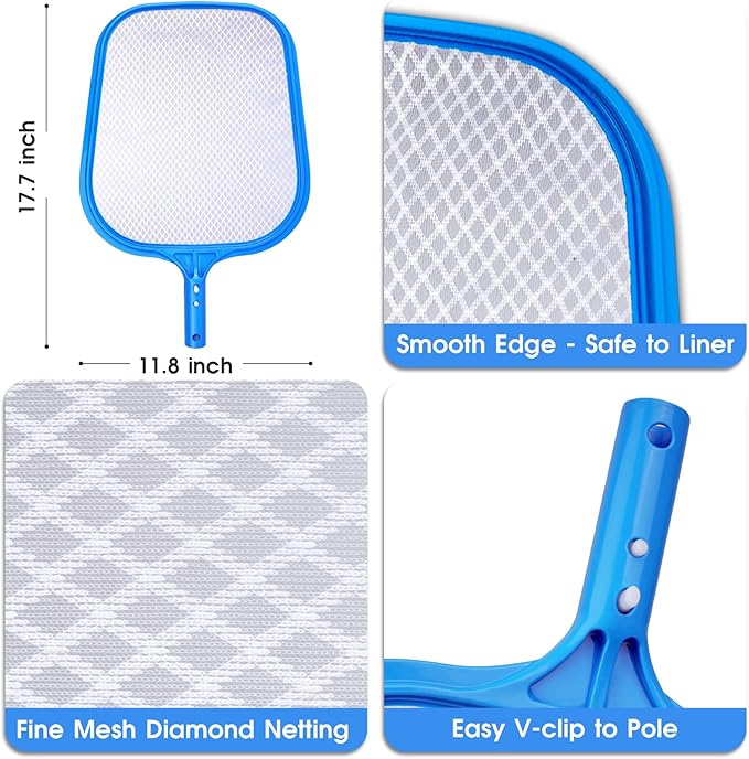 3-in-1 TidyMister Pool Cleaning Kit – 18'' Pool Net with Deep Bag & 18'' Pool Brush Head & 9'' Ultra Fine Mesh Skimmer Net, Cleaning Set for Above Ground Inground Pools, Spas, Hot Tubs