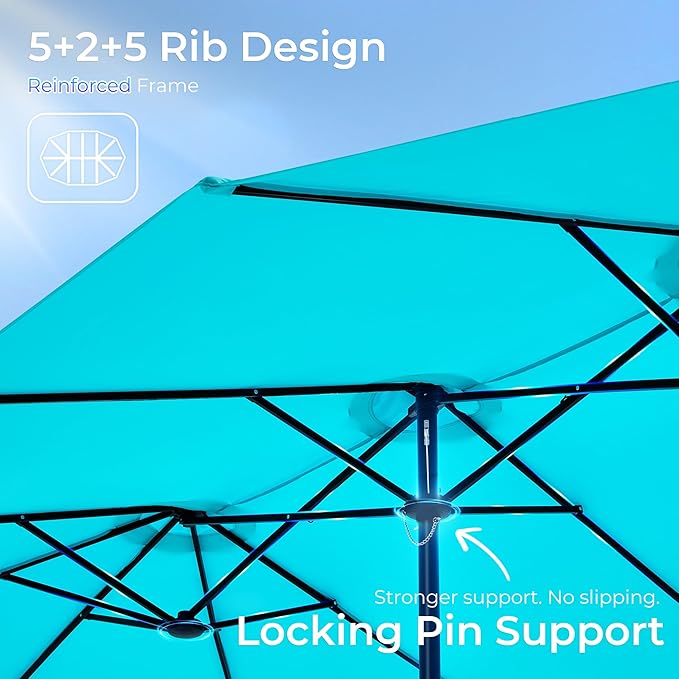 SUPERJARE 15FT Outdoor Patio Umbrella with Base Included, Double Sided Pool Umbrellas with Fade Resistant Canopy, Extra-Large Table Umbrella for Deck, Market, Backyard, Light Blue