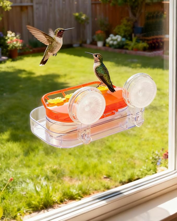 Redboat Window Hummingbird Feeder, Strong Suction Cup Hummingbird Feeder with 4 Feeding Ports, Easy to Clean and Refill Plastic Humming Bird Feeder,Gifts,1 Pack,10oz