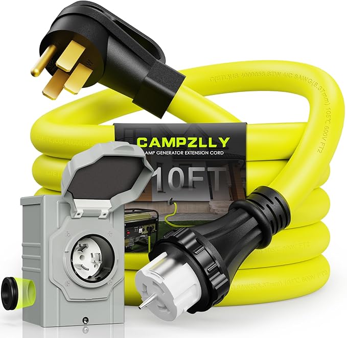 50 Amp Generator Cord 10FT and Power Inlet Box, NEMA 14-50P Male to SS2-50R 125/250V Twist Lock Connector with Pre-Drilled NEMA SS2-50P Generator Inlet Box for Generator to House, ETL Listed