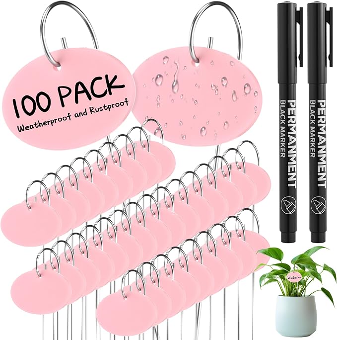Novabright 100 Pcs Reusable Plant Labels with Metal Stakes-2mm Thick Waterproof Acrylic Garden Markers with 2 Marker Pens for Outdoor Plants,Vegetables,Flowers & Seedlings