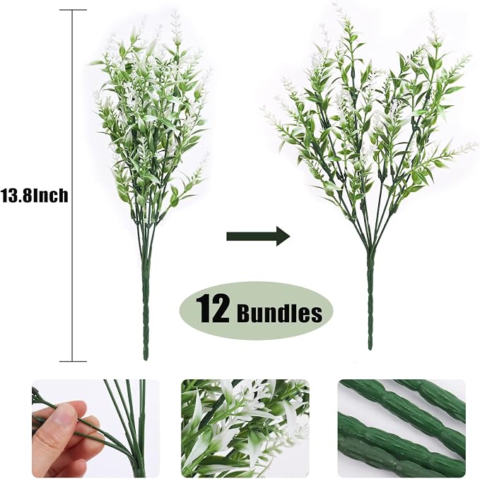 Artificial Flowers Outdoor UV Resistant Fake Flowers,Artificial Plants & Flowers Greenery Plants for Indoor Outside Hanging Planter Garden Window Box Porch Spring Decoration,Front Porch Decor(White)
