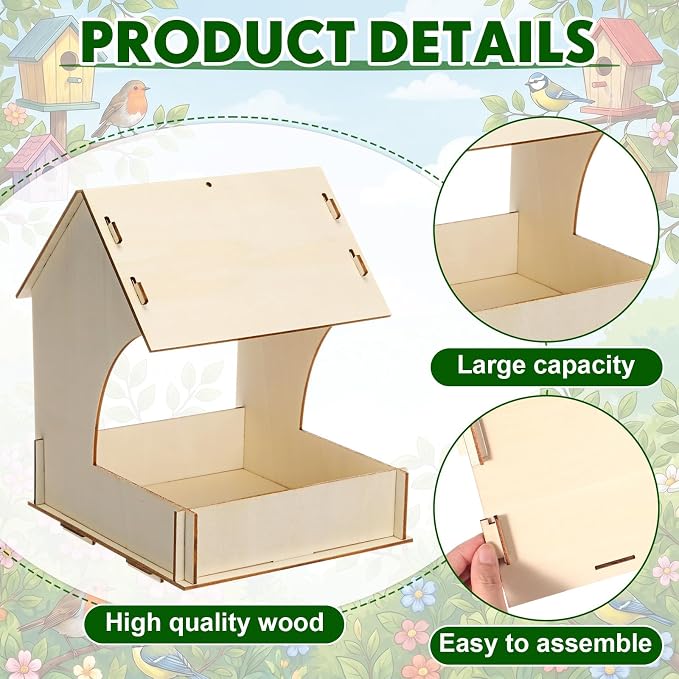 DoubleFill 10 Pack Wooden Bird Feeder Kits, DIY Bird House Kits, Build and Paint Your Own Craft for Adults, Unfinished Birdhouse Wood Craft for Educational Fun Art Outdoor Activities Gifts