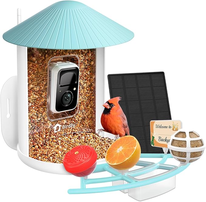 NETVUE by Birdfy Pro Smart Bird Feeder with Camera Solar Panel, Instant Arrival Alerts, Live Stream & Night Vision for Outdoors & Backyard Hummingbird, Cardinalis & Oriole Watching, Ideal Gifts, Blue