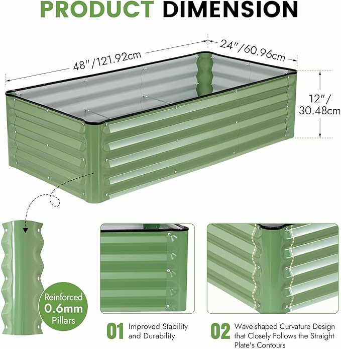 INNO STAGE Galvanized Raised Garden Bed Kits, 4x2x1ft Metal Raised Garden Beds Outdoor, Steel Raised Planter Bed with Gloves for Vegetables & Flowers Patio Ground Planter Box (Olive Green, 1PC)