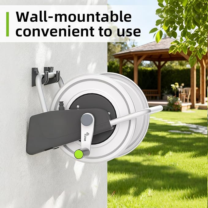 Metal Garden Hose Reel Cart,Hose Holder Up to 50-80 Feet of 5/8" Hose,Wall Mounted Water Hose Reel,Portable Hose Reels for Outside Car Washing, Watering