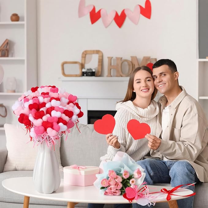 60 Pcs Valentine's Day Heart Picks Red Pink Foam Picks Valentine Heart Puffy Sticks for Tree Flower Arrangements Bouquet Wedding Table Centerpiece Vase Filler Home Decorations