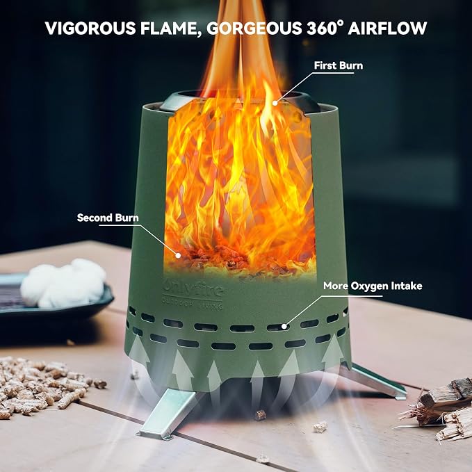 2 in 1 Portable Fire Pit with Pot Bracket & Carry Bag, Camping Stove Smokeless Fireplace for Patio Backyard RV Tailgating, Stainless Steel, Green 9", #FP047