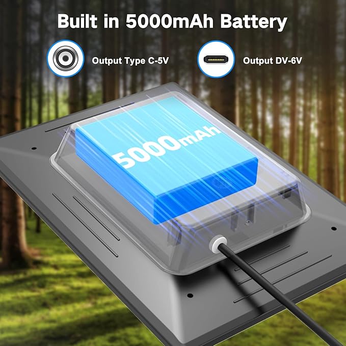 Trail Camera Solar Panel, Trail Camera Solar Panel with Built-in 5000mAh Large-Capacity Rechargeable Battery - Output 5V/6V, IP66 Waterproof Hunting Accessory Game Cameras Solar Charger
