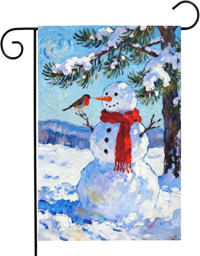 Winter Snowman Garden Flag 12x18 Inch Winter Snow Scene Cardinal Tree Holiday Decorative Yard Flags for Outside Double Sided Seasonal Outdoor Home Farmhouse Decoration Porch New Year Decor