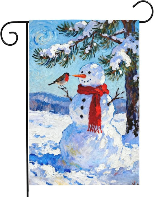 Winter Snowman Garden Flag 12x18 Inch Winter Snow Scene Cardinal Tree Holiday Decorative Yard Flags for Outside Double Sided Seasonal Outdoor Home Farmhouse Decoration Porch New Year Decor