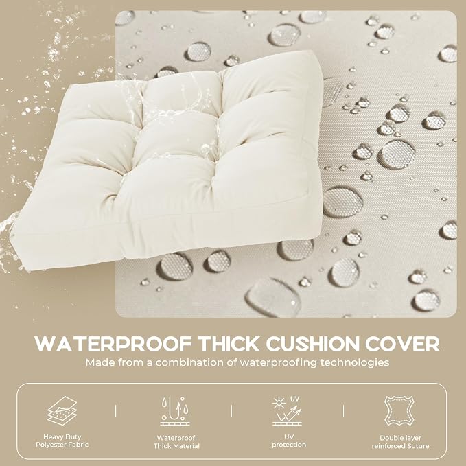22x22 Waterproof Outdoor Chair Cushions Set of 2, Patio Cushions for Outdoor Furniture Water-Resistant & Fade-Resistant, Deep Seat & Back Cushion for Wicker Sofa (Cream)