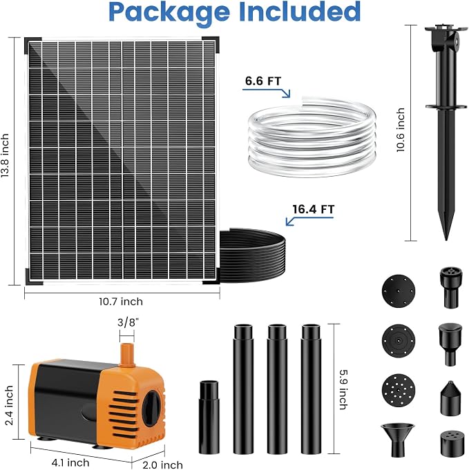 NFESOLAR 30W Solar Fountain Pump, 280GPH Solar Pond Pump with Foldable Solar Panel, Adjustable Flow Solar Water Pump with 6.6FT PVC Tubing for Outdoor Pond, Garden, Waterfall, Hydroponic, Pool