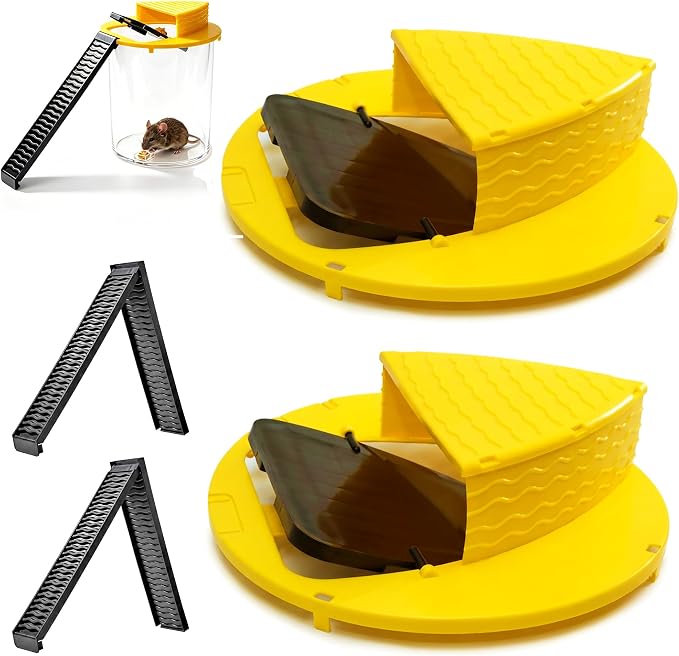 Mouse Trap Bucket 5 Gallon Mouse Bucket Trap Flip Lid, Reusable Rat Trap, Eco-Friendly Bucket Rat Trap, Mouse Traps Indoor for Home, Rat Traps Outdoor (Yellow-2Packs)