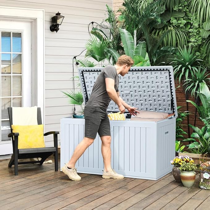 YITAHOME XL 150 Gallon Large Deck Box,Outdoor Storage for Patio Furniture Cushions,Garden Tools,Waterproof,Lockable (White)