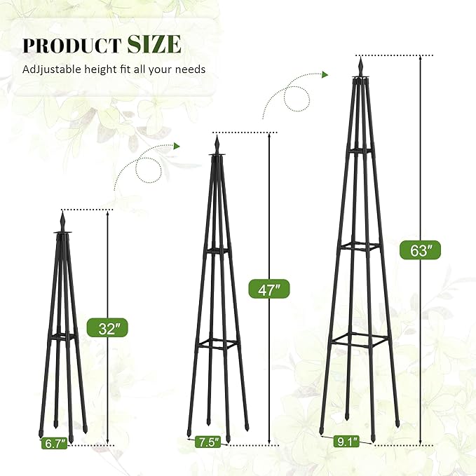 Alisisfores 5.2 FT Obelisk Trellis for Climbing Plants,Garden Trellis with Extra Thickened Plastic-Coated Metal Pipes, Outdoor & Indoor Garden Support for Potted Plants, Black