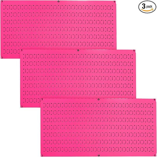 Wall Control Pegboard Value Pack - (3) Pack of Wall Control 16-Inch Tall x 32-Inch Wide Horizontal Pink Metal Wallboards for Home & Garage Tool Storage Organization (Pink Pegboard)