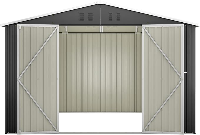 YOPTO 10x10 FT Outdoor Storage Shed,Large Metal Tool Sheds with Updated Frame Structure and Lockable Doors, Garden Shed for Backyard Patio Lawn, Black