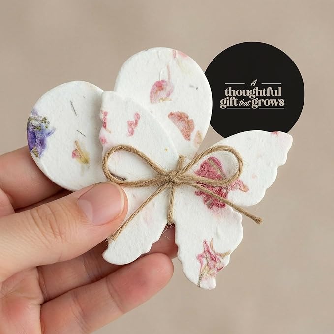 Combo Seed Paper - 24pcs Hearts & 24pcs Butterflies, Writable & Plantable Wildflower Gifts for Mom this Mother’s Day, Use for Shower Favors Weddings, Heart Party Favors or Easter Decoration
