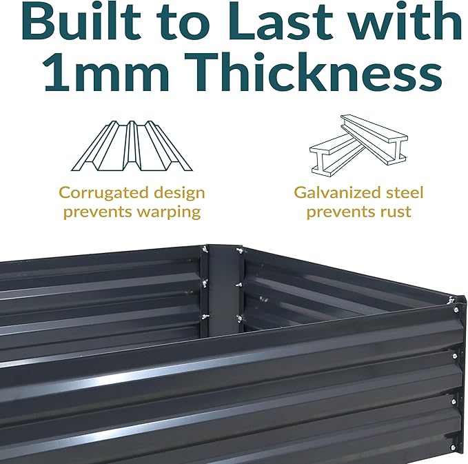 Sunnydaze Galvanized Raised Garden Bed Kit - 4x3x1 ft Outdoor Raised Garden Bed - Metal Planter Box for Vegetables, Flowers, Herbs - Dark Gray - 4' x 3' Rectangle
