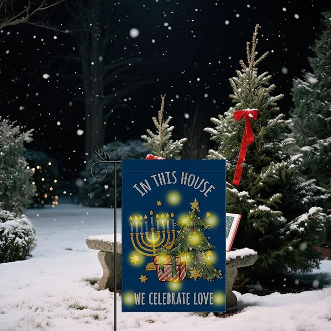 Hanukkah Garden Flag - Led Hanukkah Decorations for Outside, Merry Christmas Garden Flags Double-Sided Flag for Seasonal Christmas Winter Farmhouse Yard Lawn Decoration Gifts 12x18 inches