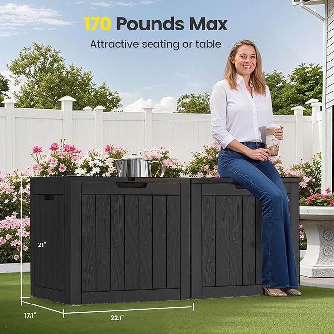 Zapdos 31 Gallon Outdoor Storage Box Deck Box for Indoor and Outdoor Use, Waterproof Resin Storage Bin for Package Delivery Patio Cushions Gardening Tools, Lockable, UV Resistant, Black
