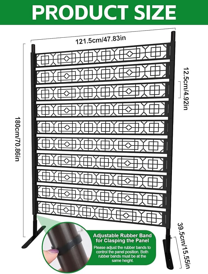 71" × 48" Metal Privacy Screen for Outdoor, Kalolary Privacy Fence Screen Steel Fence Panels for Balcony Patio No-dig Decorative Fences Freestanding Outdoor Divider Decor for Balcony Patio Indoor Room