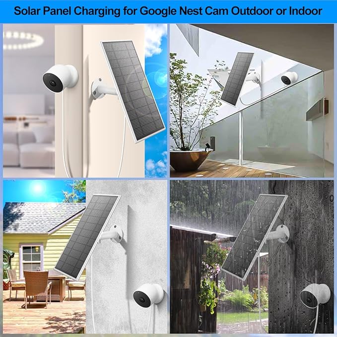 Solar Panel for Google Nest Camera, Upgraded Solar Power Charger for Google Nest Cam Indoor & Outdoor(Battery Version), Flexible Solar Panels with IP65 Waterproof and 13.1Ft Fast Charging Cable