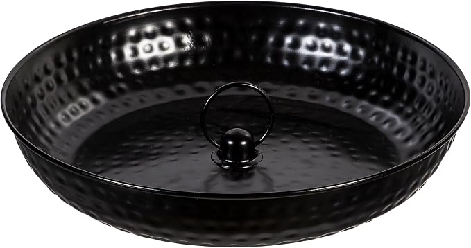 Evergreen Garden 14" Rain Chains Basin, Display Dish w/Chain, Rainwater Collection for Roof Gutter Downspout, Decorative Bowl Rain Chain Basin for Garden & Patio (Black Textured)