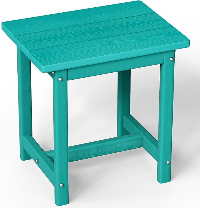 Outdoor Side Table, HDPE Small Outdoor Table, Adirondack Side Tables, Outside End Tables for Patio, Porch, Deck, Pool, Weather Resistant (Lake Blue)