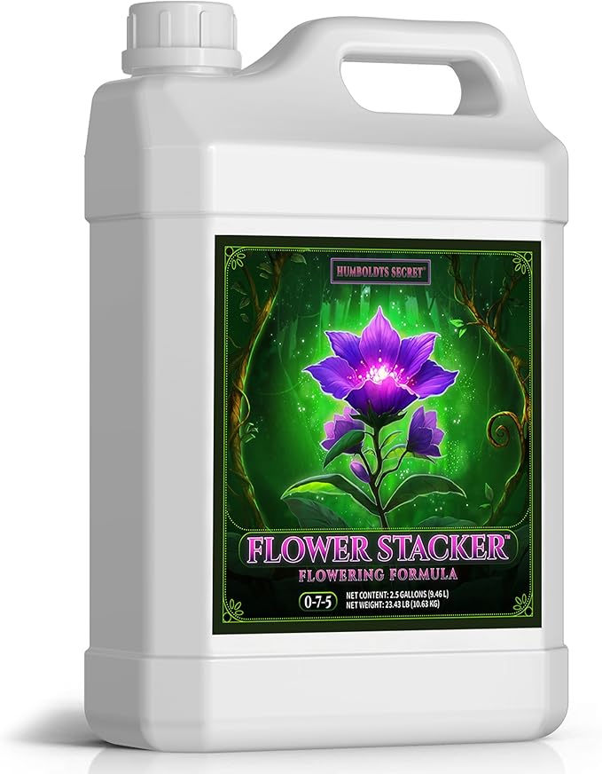 Humboldts Secret Flower Stacker | 0-7-5 Bloom Booster with Vitamin B1 | High Phosphorus Potassium Flowering Nutrients | Potting Soil Hydroponics Coco | Indoor & Outdoor Plants | 2.5 Gallon