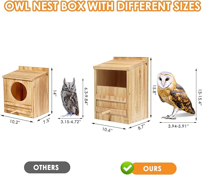 Barn Owl House,Owl Nesting Box for Outside,Wooden Nest House,Square Opening Bird Houses for Outside,Suitable for Wildlife Barn,Eastern Screech,Great Horned,Easy Assembly Required