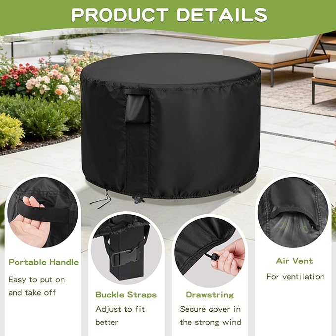 Patio Furniture Covers Round, 48 Inch Outdoor Round Table Cover Waterproof, Patio Furniture Cover for All Weather Resistant - 48 x 28 Inch