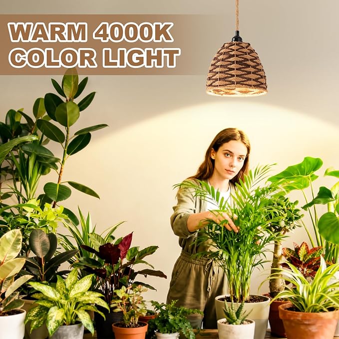 Hanging Grow Lights for Indoor Plants, Full Spectrum, with Timer and 15FT Power Cord, 30W Pendant Plant Lights for Indoor Growing, Garden, Flowers, Greenhouse (4000K, Weaving Style-3)