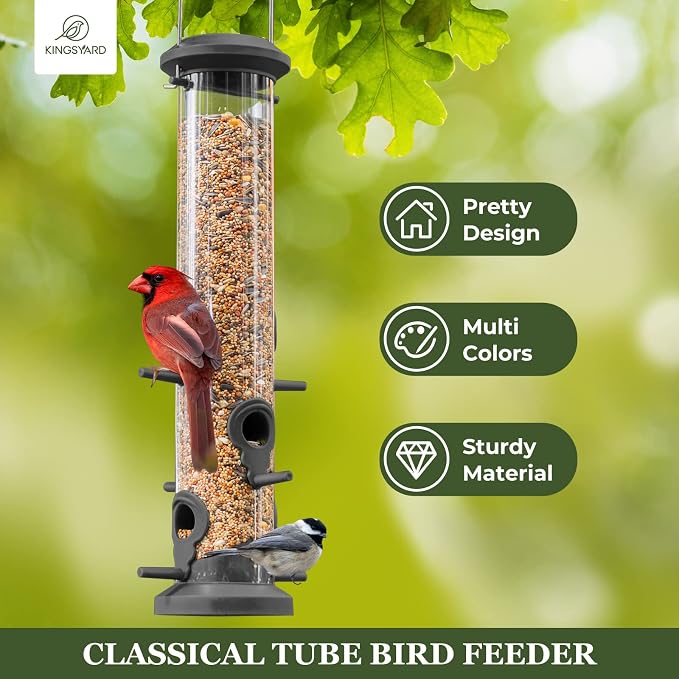 Kingsyard Glass Hummingbird Feeder for Outdoors Hanging + Kingsyard 2 Pack Tube Feeders with 6 Feeding Ports for Outdoors Hanging