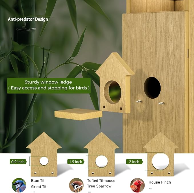 Bird House with Camera Solar Powered, 1080HD Live Video & Night Vision for 24/7 Nesting Recording, Auto Detect & Notify, Waterproof Bamboo,smart Bird House Camera for Backyard Birdwatching