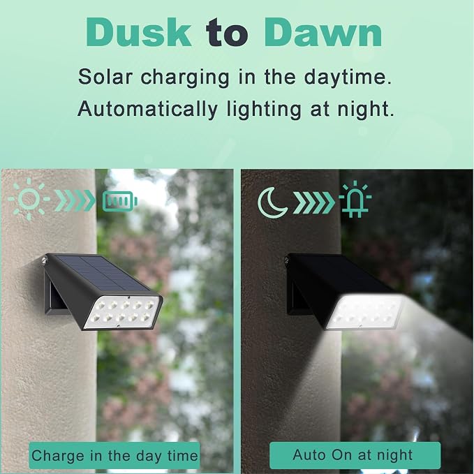 Solar Lights Outdoor Waterproof, Father's Day 4th of July Decor Gift, 6-Mode RGBW Color Changing, 90° Adjustable, Auto On/Off for Fence, Patio, Garden, Yard, Pathway, Porch (2-Pack)