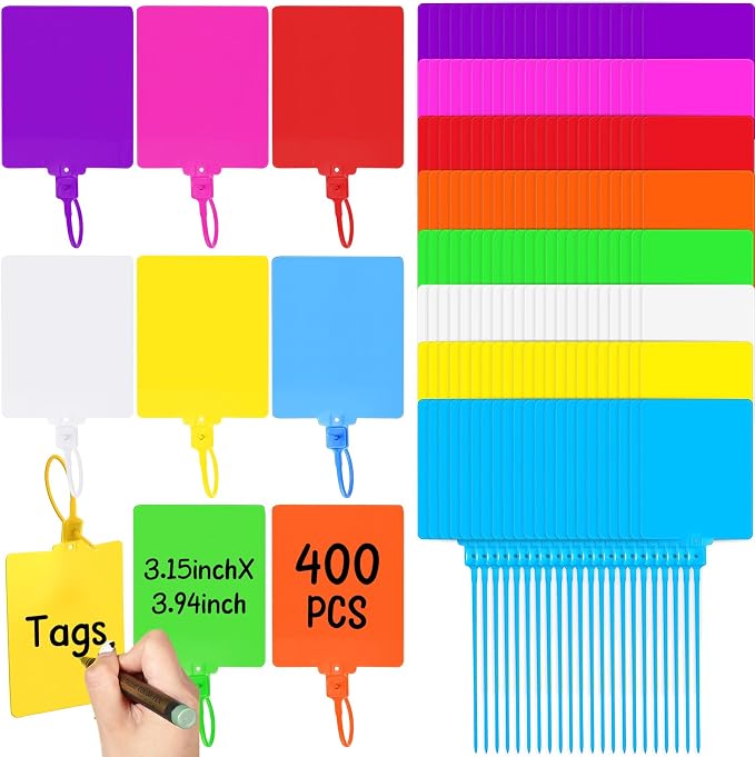 Novabright 400 Pcs Multicolor Waterproof Blank Plastic Shipping Tags Bulk 3.94" x 3.15" Large Writable Sealing Mark Labels Tie with String for Luggages Inventory Logistics Keys