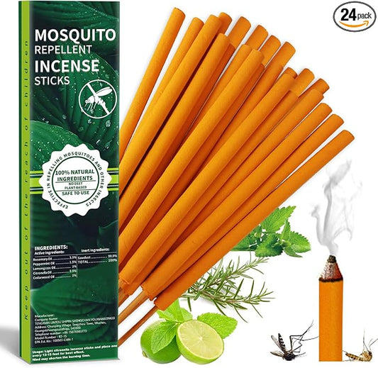 Extra Large Mosquito Repellent Sticks 24 Pack, Natural Citronella Oil Outdoor Patio Indoor Use Long-Lasting 2-Hour Burn Time, Insect & Pest Repellers