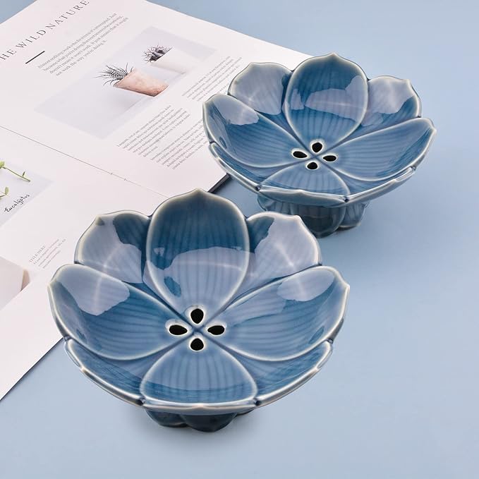 Flower Arranging Supplies, Cyan-Blue Lotus Flower Vase Ceramic Flower Pot for Ikebana Floral Art Fruit Dish Home Decoration