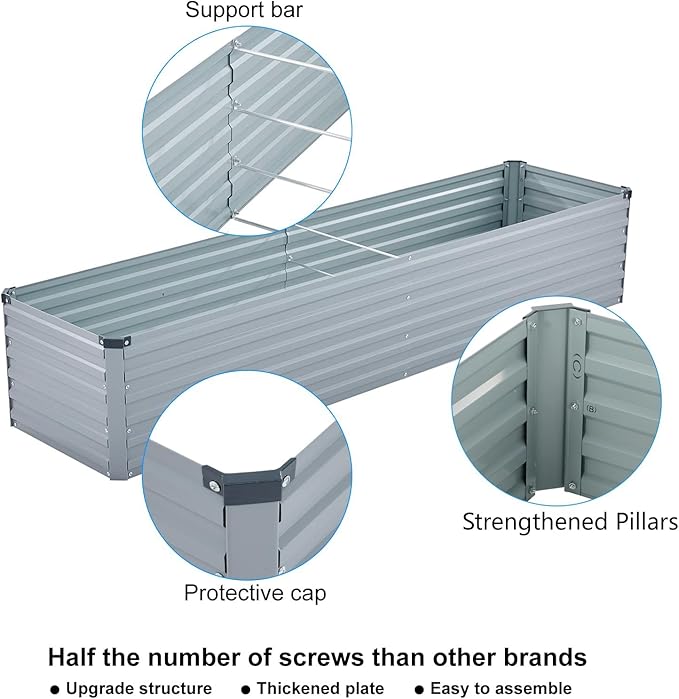 Meberam 2 Pack 12x4x1FT Galvanized Raised Garden Beds Kit Outdoor Metal Gardening Planter Box for Vegetable Elevated Flower Herbs,Gray