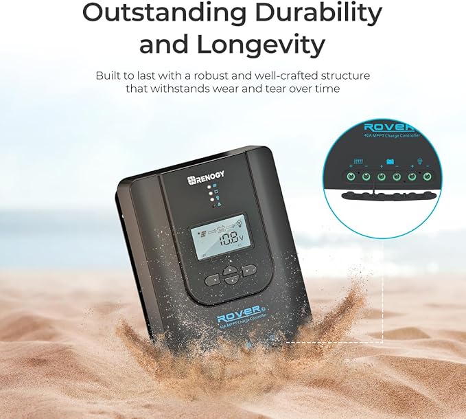 Renogy Solar Charge Controller (Bluetooth) - Rover 40A 12V24V Auto Parameter DC Input MPPT Charge Controllers for Solar Panels Adjustable LCD for Gel Sealed Flooded Lithium Battery