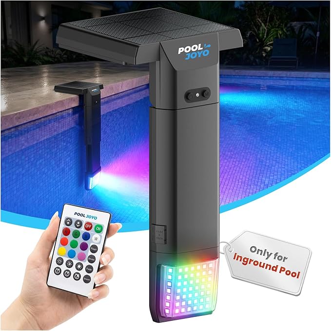 Solar Pool Lights Only for Inground Pools with Remote, 56 LEDs Brighter 3-Sided 180° Underwater Glow, 10 Colors 4 Modes, 3 Brightness Levels, IP68 Waterproof（1 Pack）