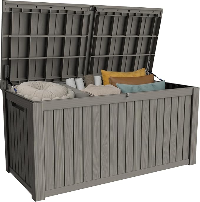 Outdoor Storage Box 205GAL Waterproof Resin Deck Box,Pool Accessories Supplies，UV-Resistant Lockable Package Delivery Bin for Garden Tools,Large Patio Outside Cushions,Chest,Furniture,Grey