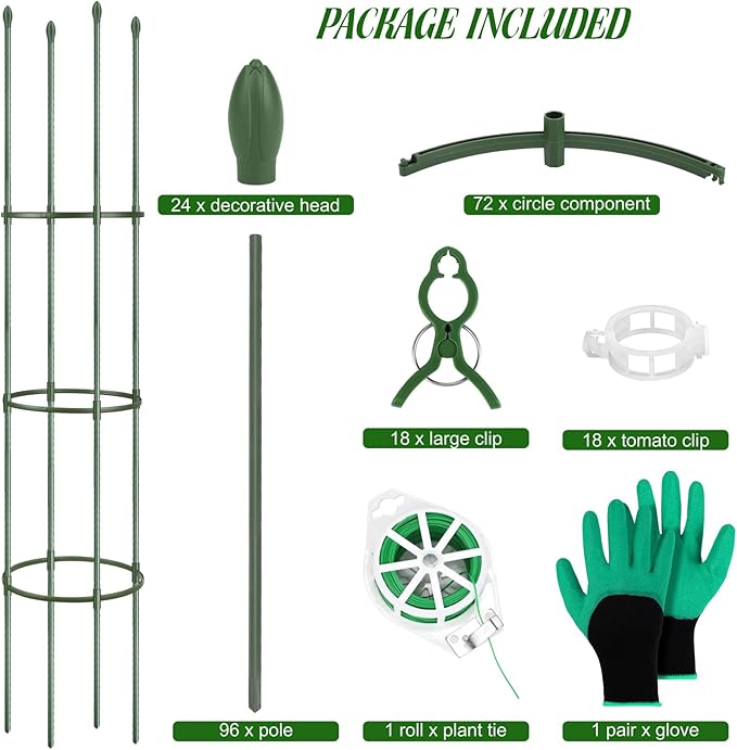 Hahood 6 Pack Tomato Cages for Garden Plant Support 64 Inches Tall Garden Trellis Plant Stakes for Indoor Outdoor Plants Climbing Plants Vegetable Fruit Crop Flower Vine, Green