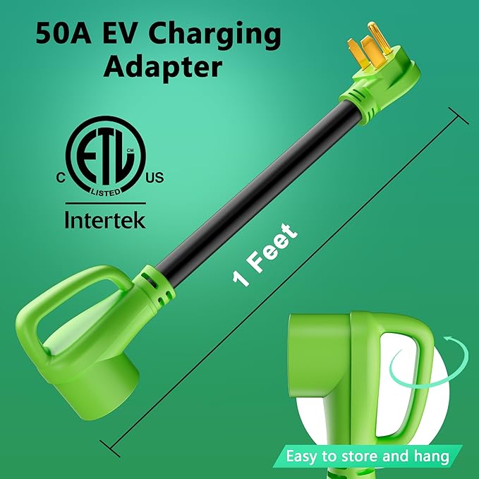 NEMA 6-50P to NEMA 14-50R EV Charger Adapter Cord, 50 Amp 3 Prong Plug to 4 Prong Female, Generator Dryer Welder EV Charger Power Cord Adapter, Outlet with Grip Handle, STW, 6AWG, 250V, 1FT