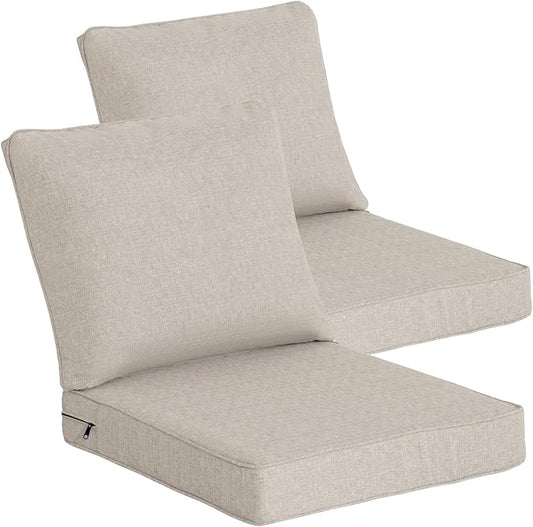 Goodgoods 24 x 28 Outdoor Patio Deep Seat Cushions 2-Pack, 1000+ Hours Fade-Resistant & Water-Resistant Outdoor Furniture Chair Cushions with 30D High-Resilience Foam for Sofa Chair, Putty