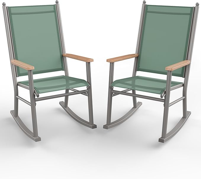 Shintenchi 2 Pcs Outdoor Rocking Chairs Set,Upgraded High Back Patio Rocking Chairs Set,Breathable Textilene Fabric Rocking Chair for Porch,Patio,Garden,Balcony(Green)